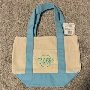 Trader Joe's Canvas Tote in Light Blue and Cream